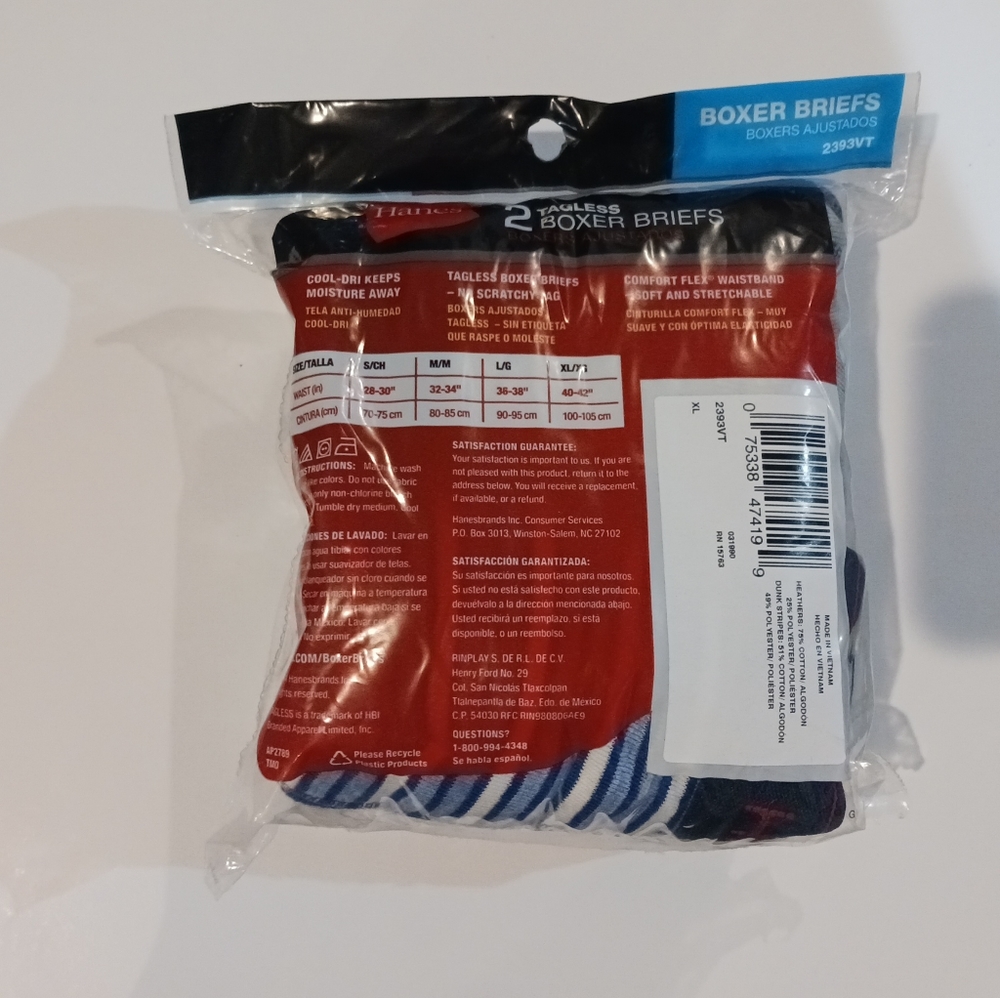 XL Men’s Hanes Tagless Sport Styling Boxer‎ Briefs 2ct Package Contrast Stitch - Picture 2 of 5